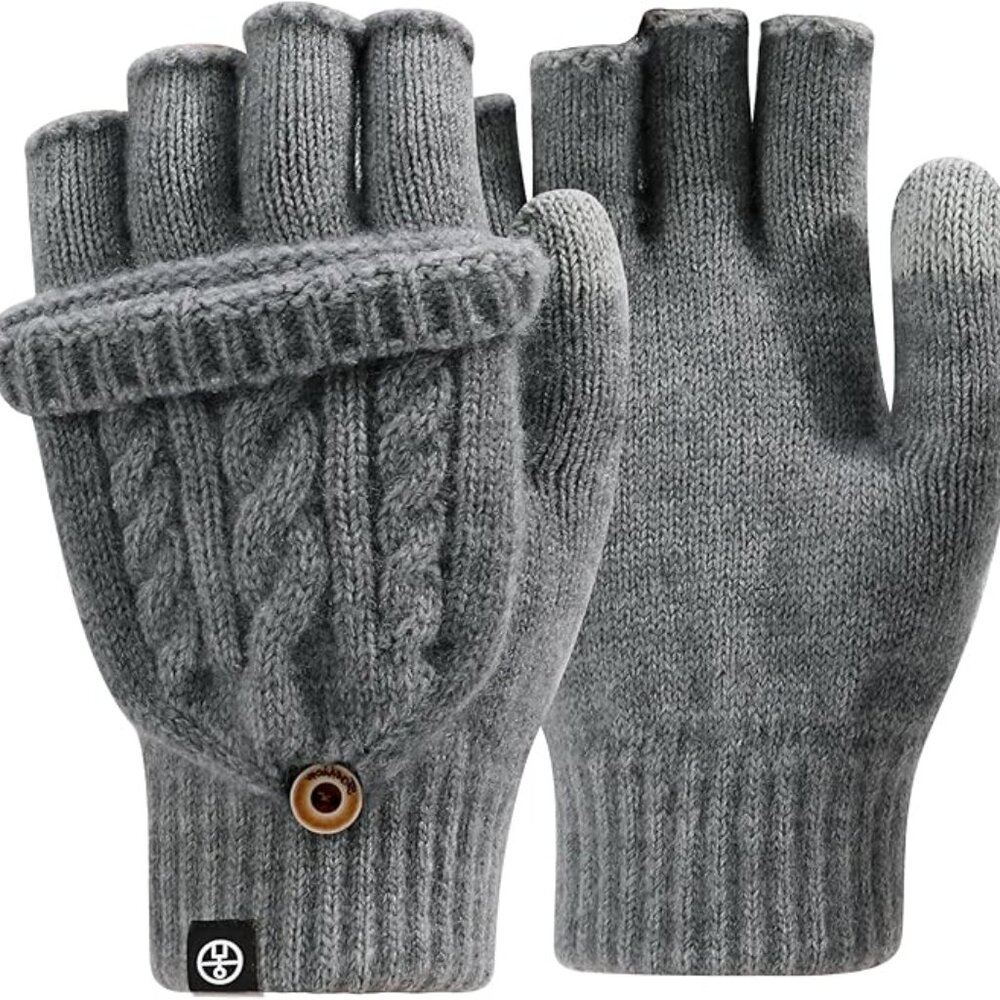 Winter Fingerless Gloves for Women Warm Knitted Convertible Mittens